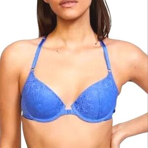 Victoria's Secret Demi Blue Floral Lace Bow Lightly Lined Underwire Bra 34B NWT